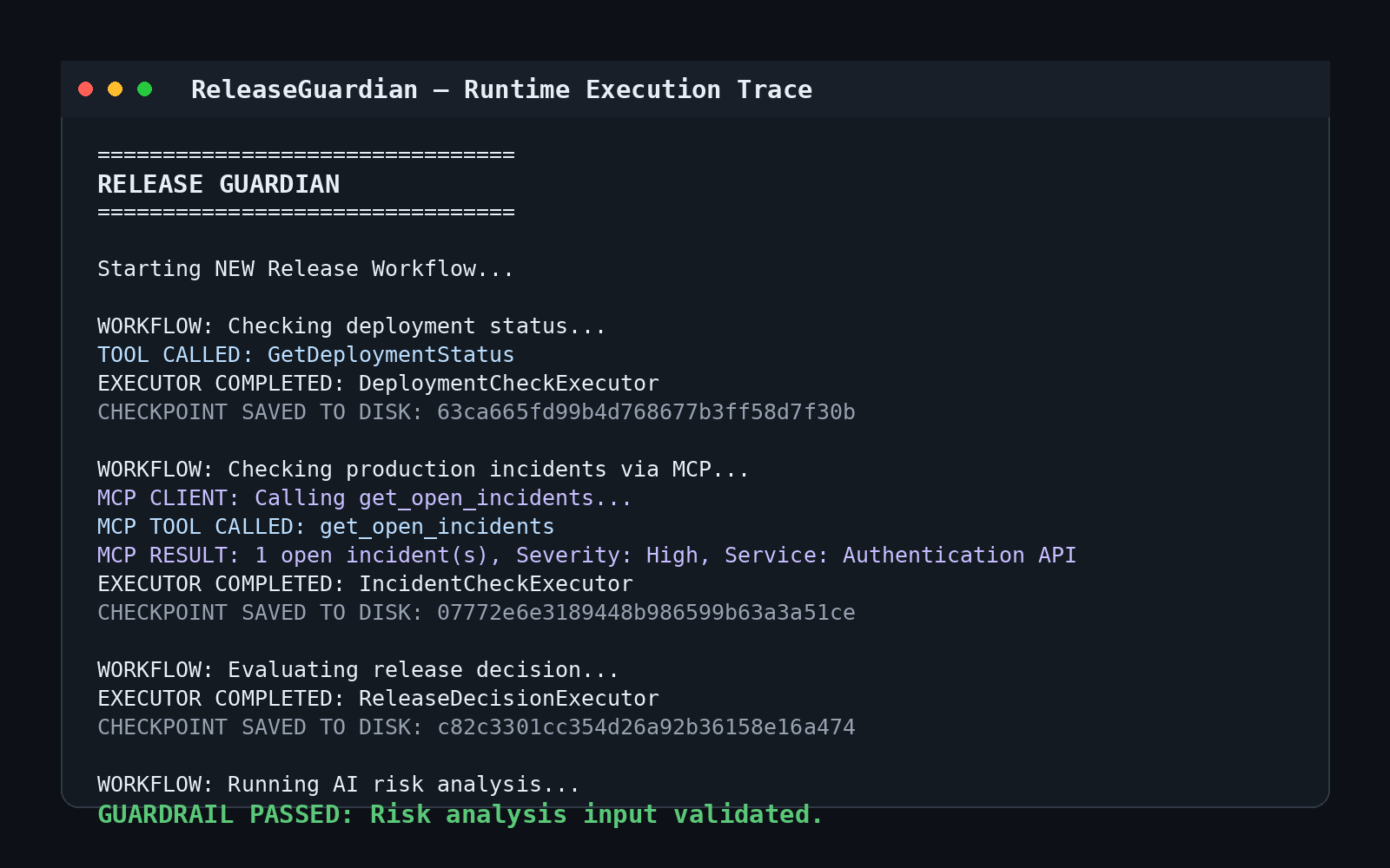 Release Guardian runtime execution trace
